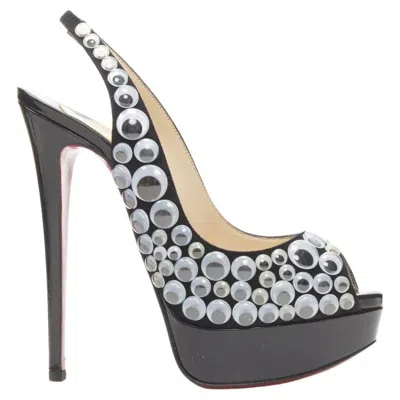 Pre-owned Christian Louboutin Deja Vu 150 Black Patent Eyeball Peeptoe Sling Platform Eu36