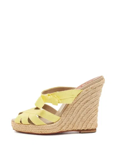 Pre-owned Christian Louboutin Delfin Wedge Sandals In Yellow
