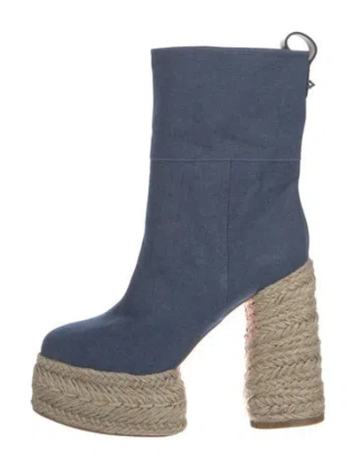 Pre-owned Christian Louboutin Denim Animal Print Boots In Blue