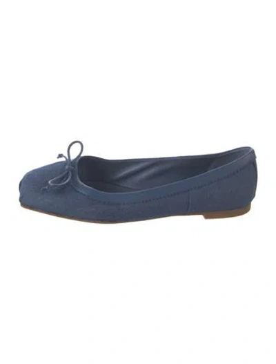 Pre-owned Christian Louboutin Denim Bow Accents Ballet Flats In Blue