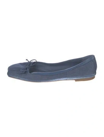 Pre-owned Christian Louboutin Denim Bow Accents Flats In Blue