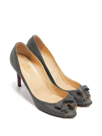 Pre-owned Christian Louboutin Denim Bow-embellishment Pumps In Gray