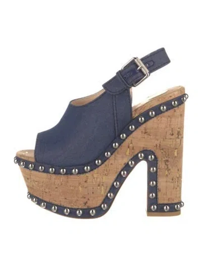 Pre-owned Christian Louboutin Denim Colorblock Pattern Slingback Pumps In Blue