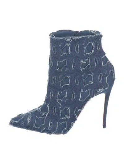 Pre-owned Christian Louboutin Denim Distressed Accents Boots In Blue