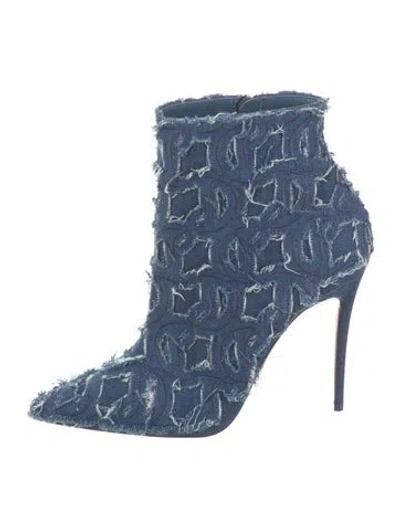 Pre-owned Christian Louboutin Denim Distressed Accents Boots In Blue
