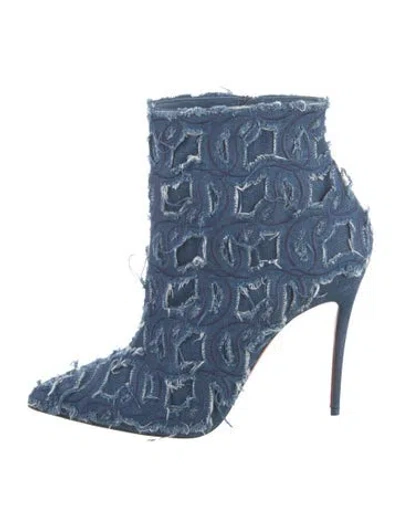 Pre-owned Christian Louboutin Denim Distressed Accents Boots In Blue