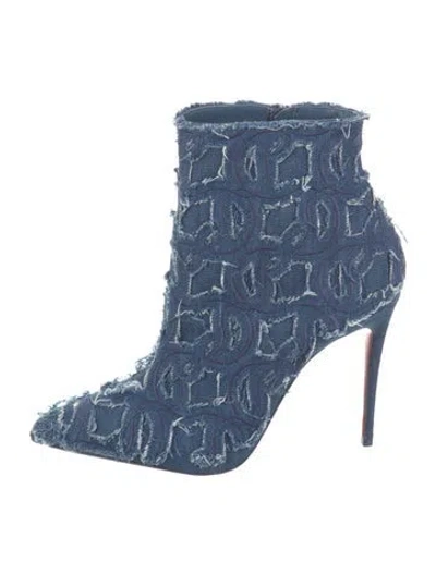 Pre-owned Christian Louboutin Denim Distressed Accents Boots W/ Tags In Blue