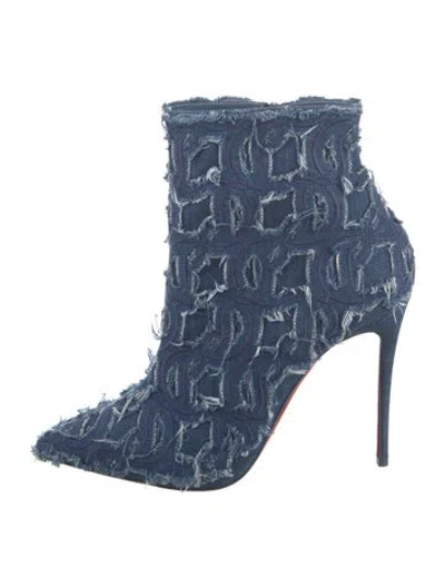 Pre-owned Christian Louboutin Denim Distressed Accents Boots W/ Tags In Blue