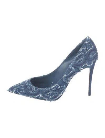 Pre-owned Christian Louboutin Denim Distressed Accents Pumps In Blue