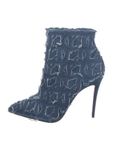 Pre-owned Christian Louboutin Denim Distressed Accents Sock Boots In Blue