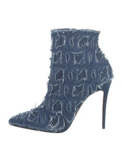 Pre-owned Christian Louboutin Denim Distressed Accents Sock Boots In Blue