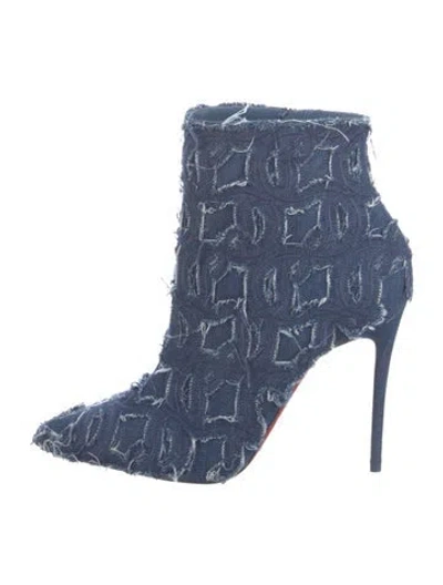 Pre-owned Christian Louboutin Denim Distressed Accents Sock Boots In Blue