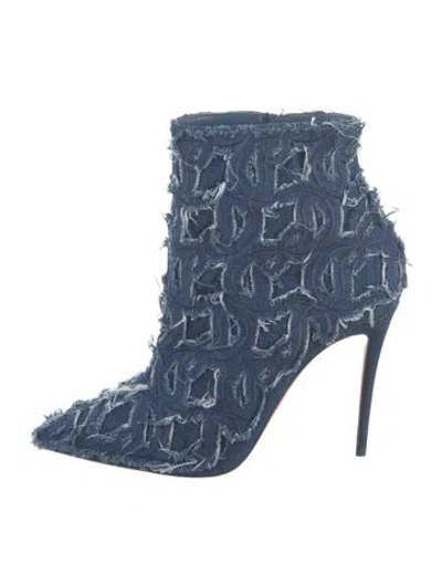 Pre-owned Christian Louboutin Denim Embroidered Accent Boots In Blue
