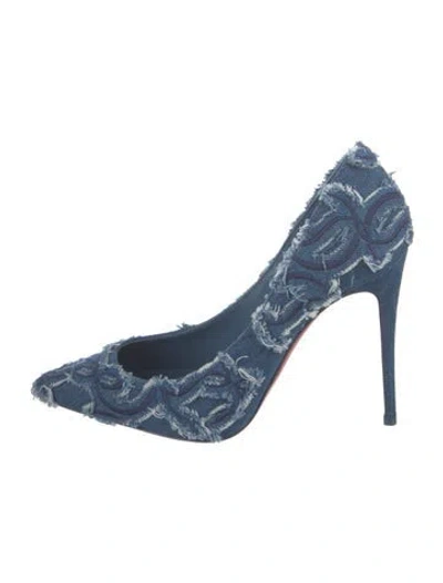 Pre-owned Christian Louboutin Denim Embroidered Accent D'orsay Pumps In Blue