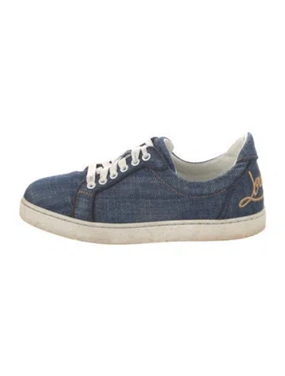 Pre-owned Christian Louboutin Denim Embroidered Accent Sneakers In Blue