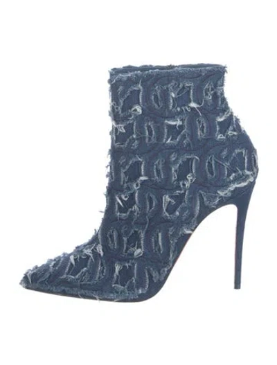 Pre-owned Christian Louboutin Denim Embroidered Accent Sock Boots In Blue