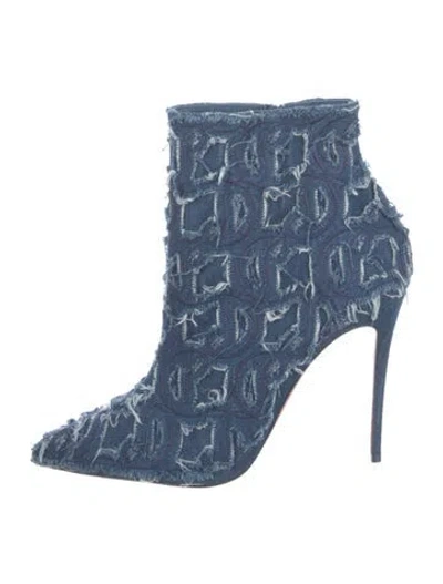 Pre-owned Christian Louboutin Denim Embroidered Accent Sock Boots In Blue