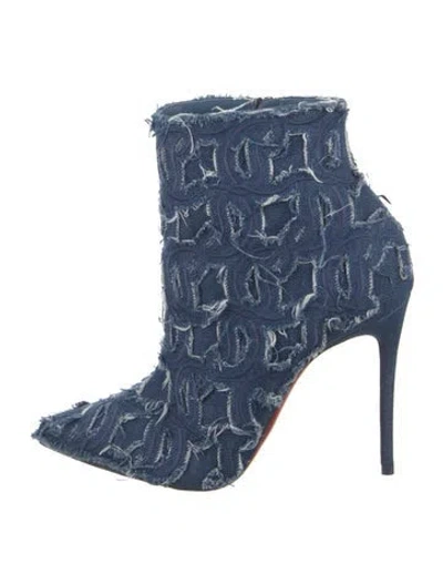 Pre-owned Christian Louboutin Denim Embroidered Accent Sock Boots In Blue