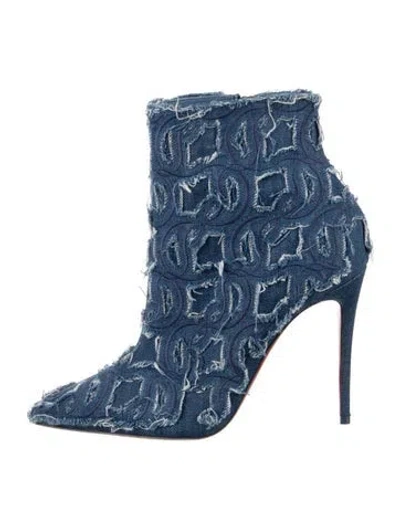 Pre-owned Christian Louboutin Denim Embroidered Accent Sock Boots In Blue
