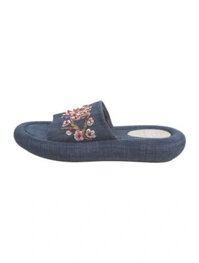 Pre-owned Christian Louboutin Denim Floral Print Slides In Blue