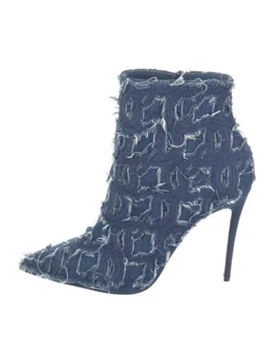 Pre-owned Christian Louboutin Denim Fringe Trim Accent Boots In Blue