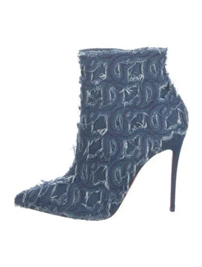 Pre-owned Christian Louboutin Denim Fringe Trim Accent Boots In Blue