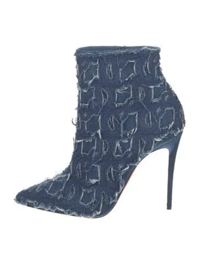 Pre-owned Christian Louboutin Denim Fringe Trim Accent Boots In Blue