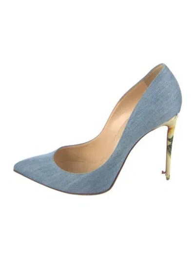 Pre-owned Christian Louboutin Denim Leather Trim Embellishment Pumps In Blue