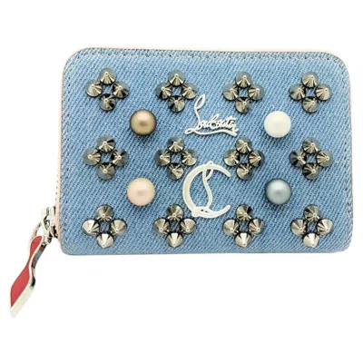 Pre-owned Christian Louboutin Denim Panettone Studded Coin Purse In Blue