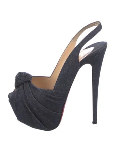 Pre-owned Christian Louboutin Denim Pleated Accents Slingback Pumps In Blue