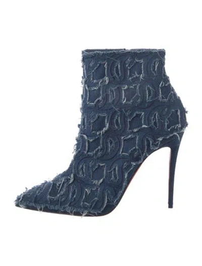 Pre-owned Christian Louboutin Denim Printed Lace-up Boots In Blue