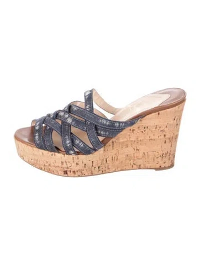 Pre-owned Christian Louboutin Denim Printed Sandals In Blue