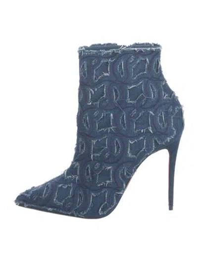 Pre-owned Christian Louboutin Denim Raw-edge Trim Sock Boots In Blue