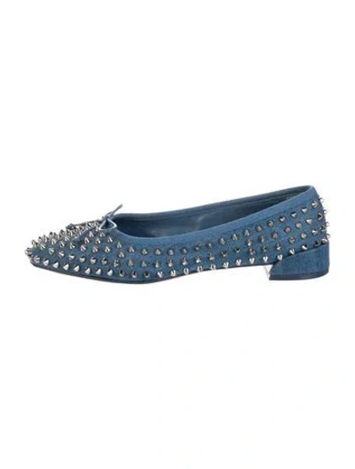 Pre-owned Christian Louboutin Denim Studded Accents Ballet Flats In Blue
