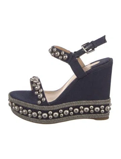 Pre-owned Christian Louboutin Denim Studded Accents Espadrilles In Blue