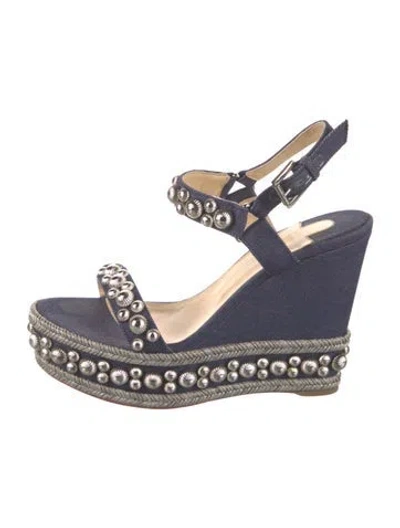 Pre-owned Christian Louboutin Denim Studded Accents Espadrilles In Blue