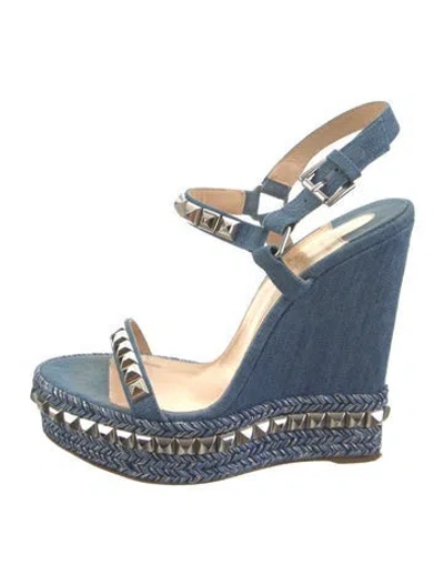 Pre-owned Christian Louboutin Denim Studded Accents Espadrilles In Blue