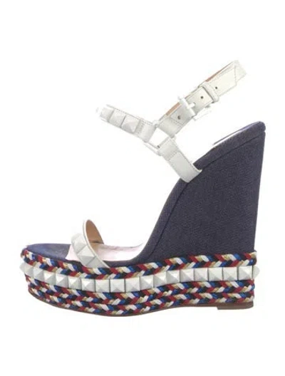 Pre-owned Christian Louboutin Denim Studded Accents Espadrilles In White
