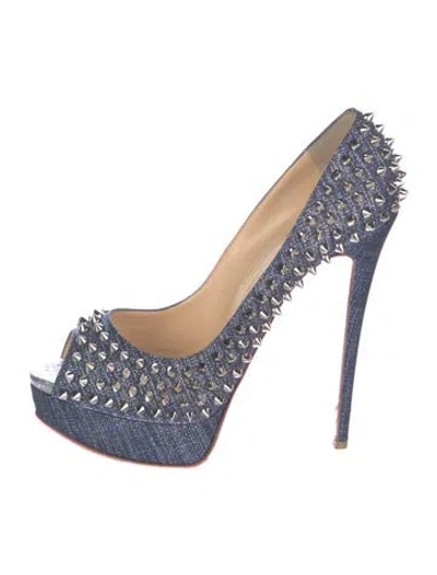 Pre-owned Christian Louboutin Denim Studded Accents Pumps In Blue