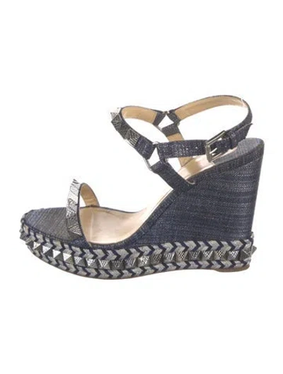 Pre-owned Christian Louboutin Denim Studded Accents Pumps In Blue/metallic