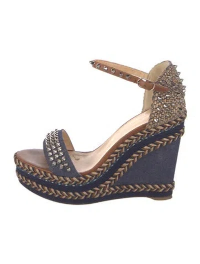 Pre-owned Christian Louboutin Denim Studded Accents Sandals In Blue/brown