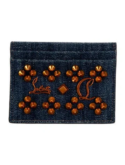 Pre-owned Christian Louboutin Denim Tweed Pattern Card Holder In Blue
