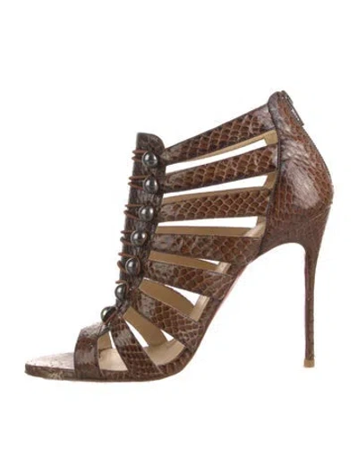Pre-owned Christian Louboutin Denis 100 Snakeskin Sandals In Brown