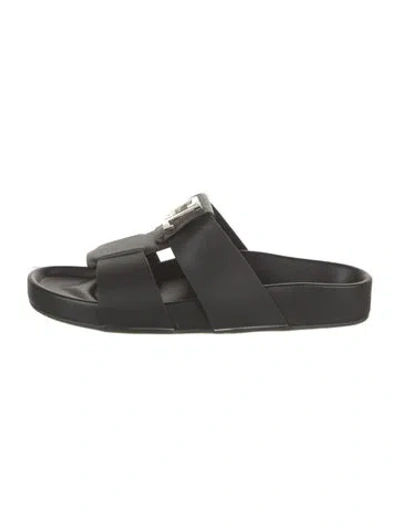 Pre-owned Christian Louboutin Dhabubizz Leather Slides In Black