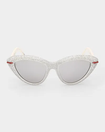 Christian Louboutin Diamond Kate 56mm Cat-eye Sunglasses In White