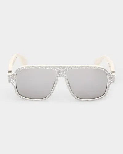 Christian Louboutin Diamond Roller 57mm Square Sunglasses In White