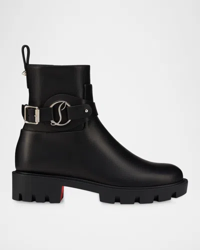 Christian Louboutin Dianouchette Leather Red Sole Ankle Booties In Black