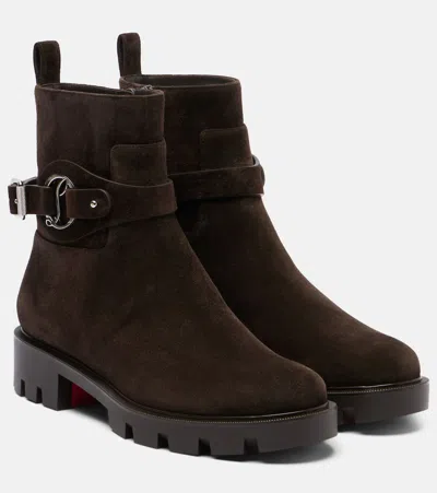Christian Louboutin Dianouchette Buckled Suede Ankle Boots In Brown