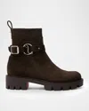 Christian Louboutin Dianouchette Suede Red Sole Ankle Boots In Brown
