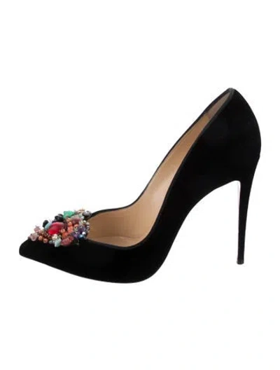 Pre-owned Christian Louboutin Diva Cora 100 Velvet Pumps In Black